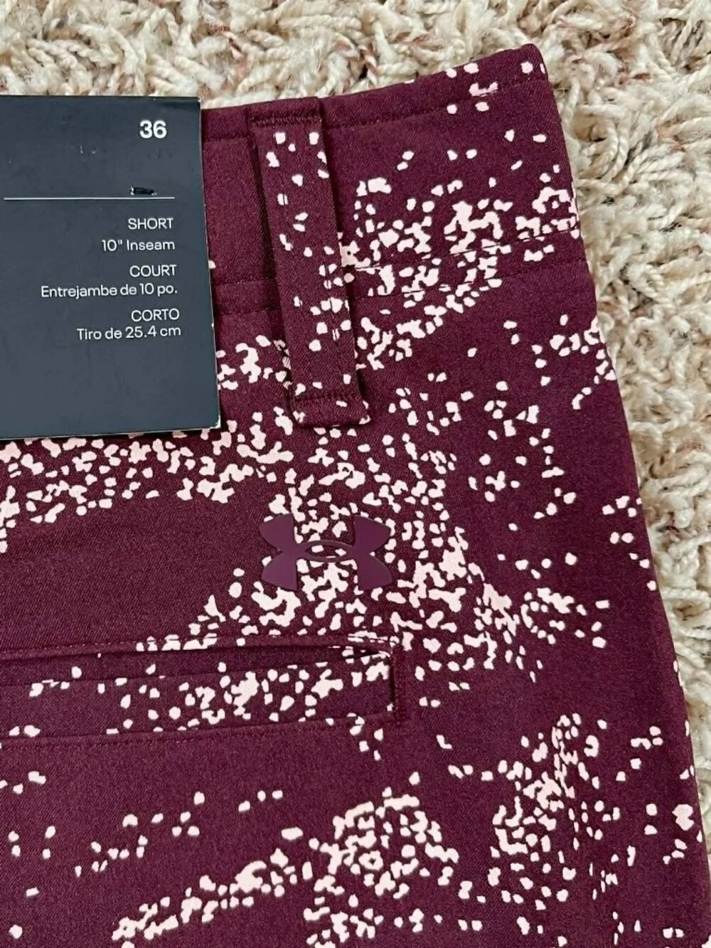 Under Armour Men’s Golf Printed Athletic Shorts Burgundy, Size 36 (New)